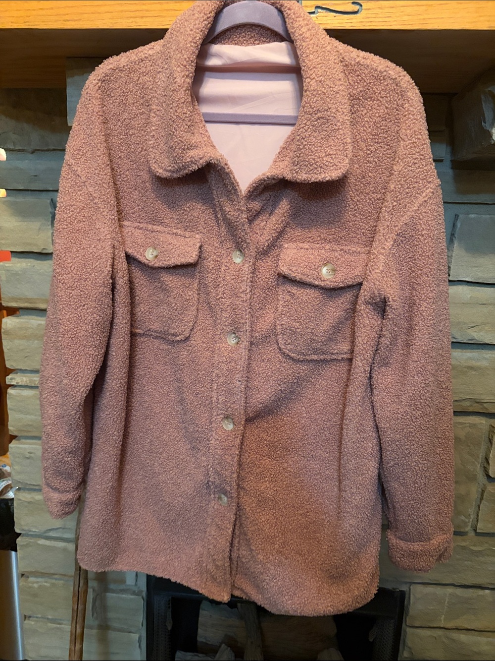 Cozy Women's Pink Sherpa Button-Up Jacket
